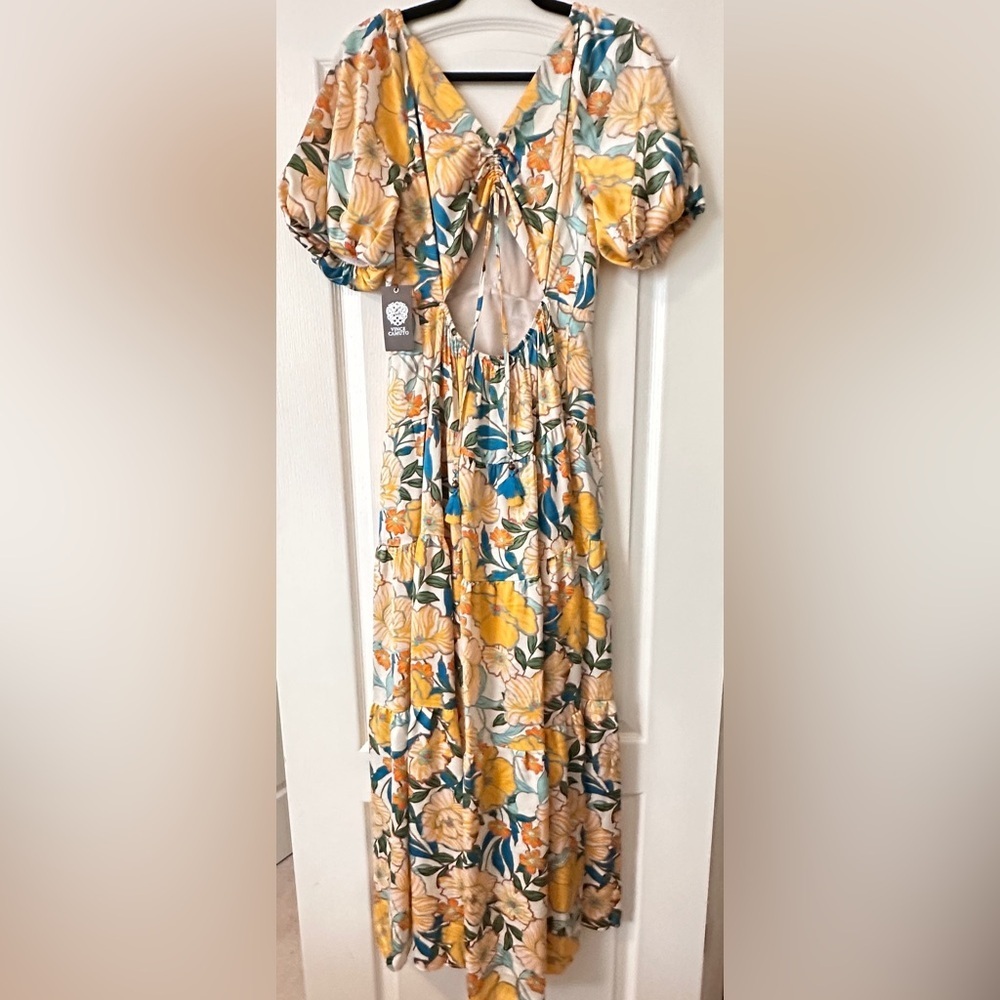 Vince Camuto Yellow and Blue Floral Maxi Dress Size 6 - Picture 3 of 7